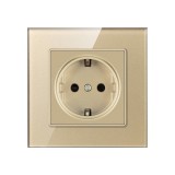 Priza Techstar&reg; Crystal TS1, Sticla Securizata, Simpla, Culoare Auriu Sandcastle, 16A