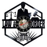Ceas de perete decorativ din disc vinil, Model Avocat Drept Law &amp; Order, Negru, 30 cm, Mecanism Silentios