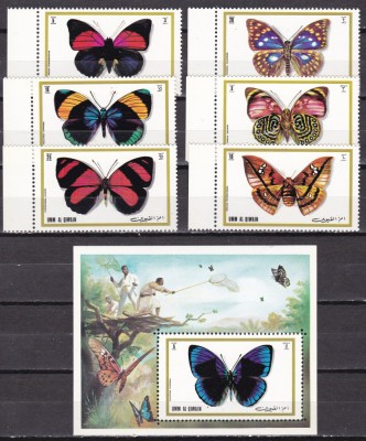 Umm al Qiwain 1972 fauna fluturi MI 623-628 + bl.50 MNH foto