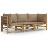 Set mobilier de gradina cu perne gri taupe, 3 piese, bambus
