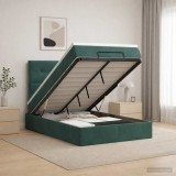 Cumpara ieftin Pat Ottoman cu Saltea si LED Verde inchis 120 x 190 cm Catifea