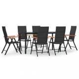 Set mobilier de gradina, 7 piese, negru si maro, poliratan