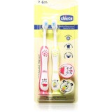 Chicco Toothbrush Set 3-6 y+ periuță de dinți pentru copii, cu suport Hippo-Panda