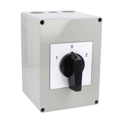 Comutator cu came 63A 18.5kW 3 poli 1-0-2 IP65 rotativ inchis comutator inversor motor trifazat in carcasa din plastic 125X175mm cu maner negru foto