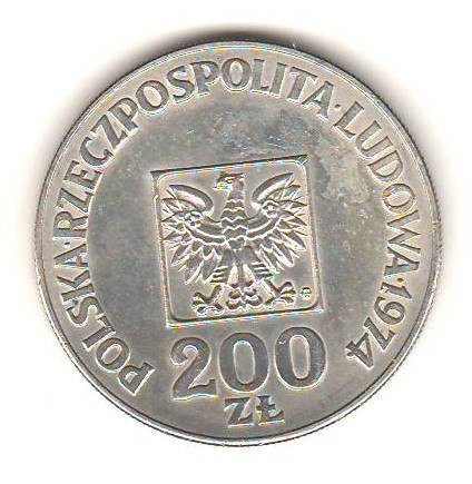 SV * Polonia 200 ZLOTI 1974 * ARGINT * - AUNC