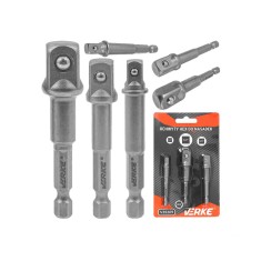 Set 3 adaptoare hexagonale pentru chei tubulare, 1/4", 3/8", 1/2", Verke