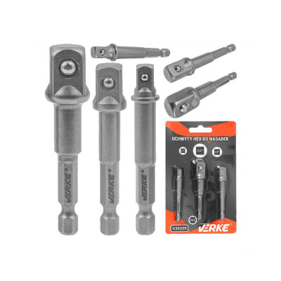 Set 3 adaptoare hexagonale pentru chei tubulare, 1/4&amp;quot;, 3/8&amp;quot;, 1/2&amp;quot;, Verke foto