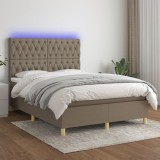Cumpara ieftin Pat cu arcuri, saltea și LED, gri taupe, 140x200 cm, textil
