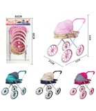 Carucior Metalic Mare Pliabil pentru Papusi, Roți Mari, 63 Cm Inaltime, Peste 3 Ani, Metal/Textil/Plastic, 4 Culori