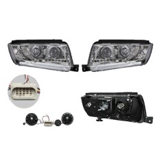 Set faruri Skoda Fabia (6y), 04.2000-03.2007, partea Stanga+Dreapta, Tuning, Fata, cu lumina de parcare LED; tip bec H1+H1; manual; transparent, argi foto