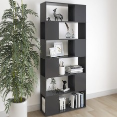 Bibliotecă/Separator cameră, gri extralucios, 80x24x186 cm, PAL