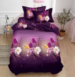 Cumpara ieftin Lenjerie De Pat 3D - Tabitha Xu011, Bumbac, 4 Piese, Fara Elastic, Imprimeu, Lila