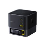 Baseus - Wall Charger Super GaN (P10164001123-00) - Retractable Cable, Fast Charge, USB, 3x Type-C, 100W, 1.5m - Cosmic Black