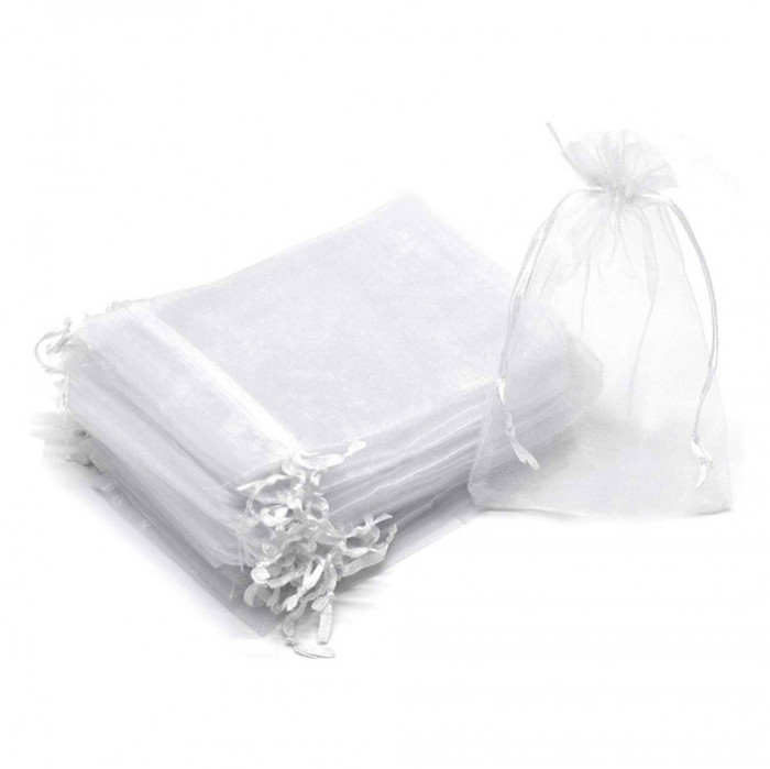 Săculeți organza dreptunghiulari 9x12cm (set 100 buc) - Alb