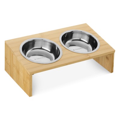 Set 2 Boluri pentru pisici si caini cu suport din bambus Navaris, 400 ml, Maro, 54489.01 foto