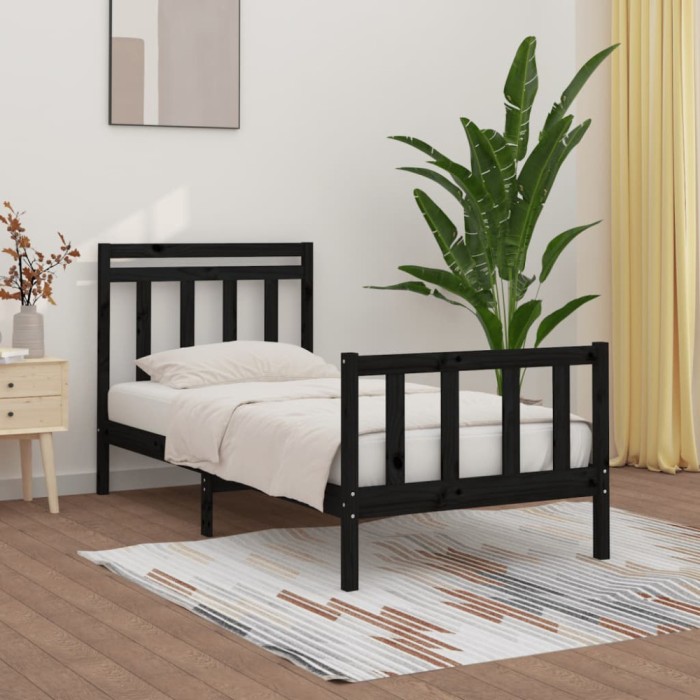 vidaXL Cadru de pat, negru, 100x200 cm, lemn masiv de pin 3107022