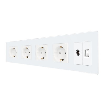 Priza Cvadrupla Schuko + TV + Internet cu Rama Din Sticla LUXION SmartElectro IntelligentHouse foto