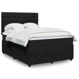 VidaXL Pat box spring cu saltea, negru, 140x190 cm, catifea