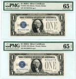 ✅🔸$1 One Dollar Silver Certificate Blue Seal 1928A PMG65 GEM EPQ- CONSECUTIVE SN🔸✅