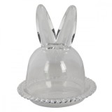 Cumpara ieftin Platou decorativ din sticla cu capac model Iepuras 14x16 cm