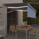 VidaXL Copertină automată stor&amp;LED&amp;senzor v&acirc;nt albastru&amp;alb 4,5x3 cm