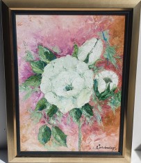 PICTURA, TABLOU modern, decorativ,&quot;Un trandafir alb&quot;, NOU , pictor roman
