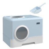 PawHut Litieră &icirc;nchisă pentru pisici cu tavă detașabilă și lopățică, 52 x 41 x 38,5 cm, albastru | Aosom Romania