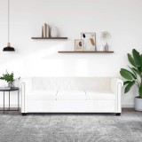 VidaXL Canapea Chesterfield cu 3 locuri, piele artificială, alb