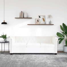 vidaXL Canapea Chesterfield cu 3 locuri, piele artificială, alb