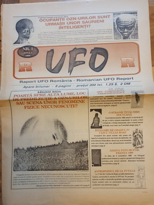 ziarul UFO 1994-anul 1,nr,1-prima aparitie,padurea baciu,cazuri ozn in romania