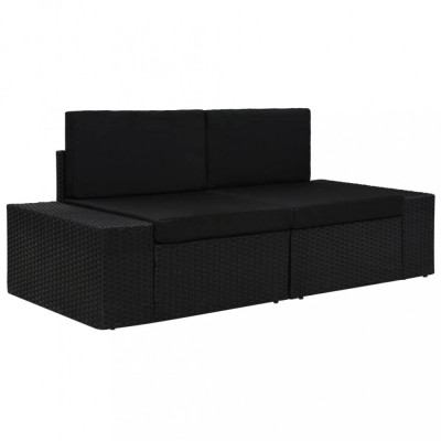 Canapea modulară cu 2 locuri, negru, poliratan foto