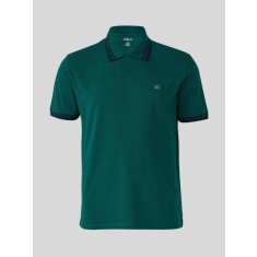 s.Oliver Big Sizes Tricou polo barbati big sizes cu logo si detalii contraste, Verde inchis, 2XL
