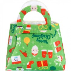 Geanta pentru copii, flippy, pliabila, pentru cadouri de craciun, din panza netesuta, 13 x 12 x 6 cm, verde