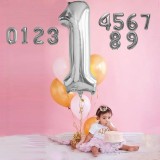 Balon folie cifra, model gigant, culoare argintiu, inaltime 74 cm - Model 0, PRC