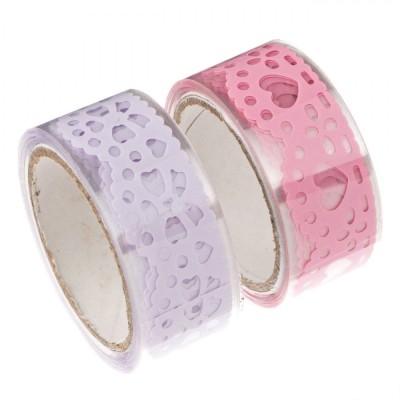 Set Benzi Adezive Washi Dantela, 5m x 18mm, Roz și Lila, 2 Bucăți foto