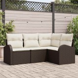 VidaXL Set de canapele pentru grădină cu pernă 4 pcs Maro Rattan poli