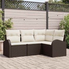 vidaXL Set de canapele pentru grădină 4 pcs maro și alb Rattan poli 3354687
