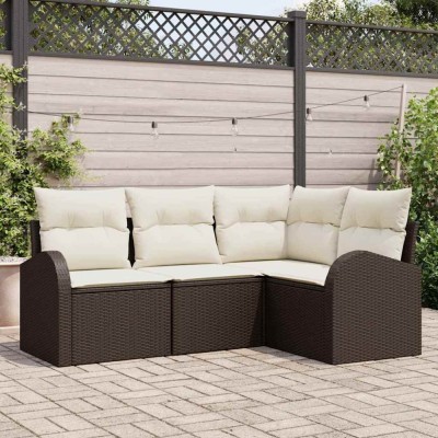 vidaXL Set de canapele pentru grădină 4 pcs maro și alb Rattan poli 3354687 foto