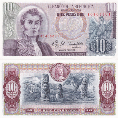 Columbia 10 Pesos Oro 07.08.1980 UNC foto