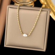 Lant Placat Aur 18K Cu Perla &ndash; Eleganta Deosebita - L83D