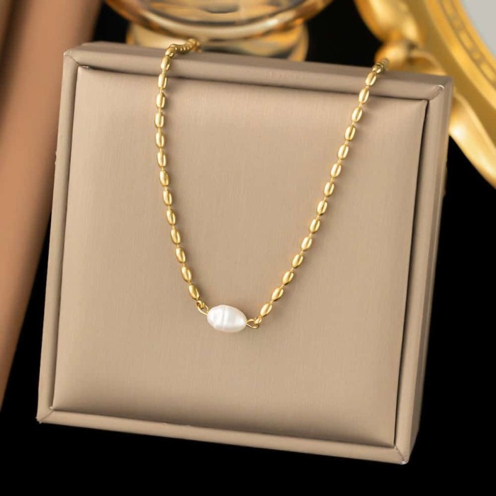 Lant Placat Aur 18K Cu Perla &ndash; Eleganta Deosebita - L83D