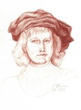 G6. Lucrare de Grafica dupa o pictura de Rembrandt, original ne-inramat, A4, Portrete, Grisaille, Avangardism