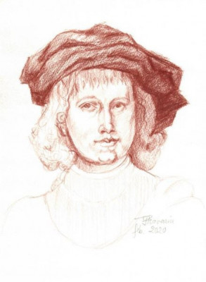G6. Lucrare de Grafica dupa o pictura de Rembrandt, original ne-inramat, A4 foto