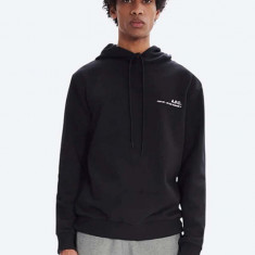 A.P.C. hanorac de bumbac Hoodie Item bărbați, culoarea negru, cu glugă, uni COEAS.H27672-DARKNAVY