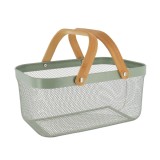 Coș Rectangular Depozitare 44X29X38 Cm Metal / Maner Bambus &ndash; Kaki | Organizatoare Baie