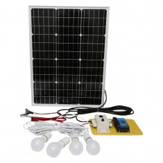 Set panou solar 50W regulator 10A 2xUSB 12/24V 4 becuri LED 8W BK87496 foto