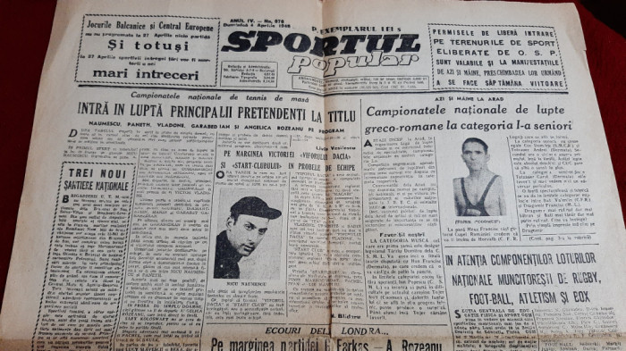 ziar SPORTUL POPULAR 4 04 1946