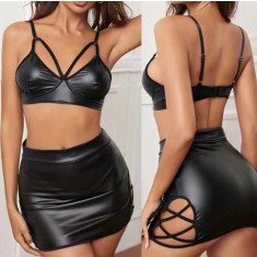 Set Lenjerie Dark Charm 2 Piese, Wetlook, Negru, M, JGF Lingerie