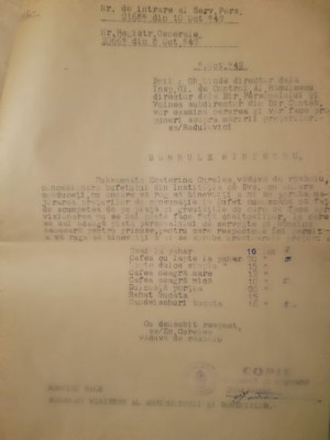 1942, Solicitare mărire prețuri la Bufetul Ministerului Agricult. și Domeniilor foto
