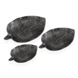 Set 3 platouri decorative / decoratiuni pentru centrul mesei Silver Leaves, Versa, 25 cm/30 cm/35 cm, MDF